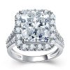 Halo Created White Sapphire Engagement Ring - Sterling Silver Split Shank