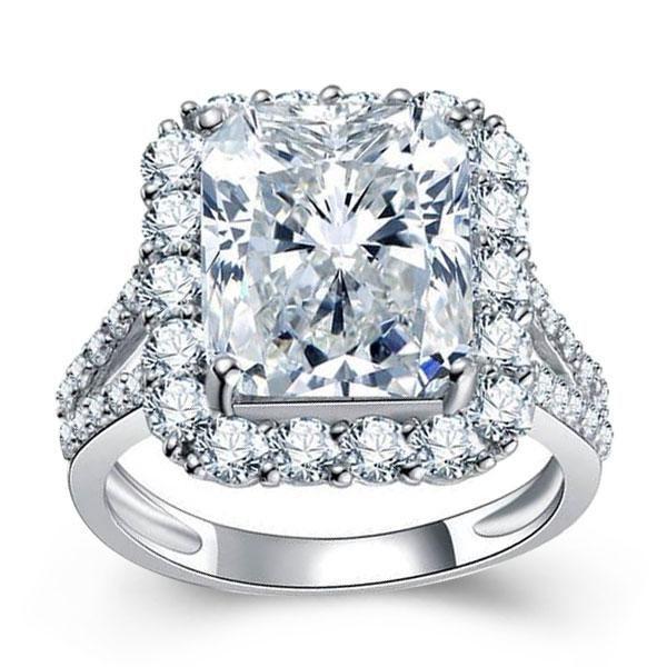 Halo Created White Sapphire Engagement Ring - Sterling Silver Split Shank