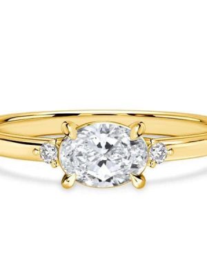 Oval Cut Three Stone Engagement Ring in 18K Gold Plated Sterling Silver