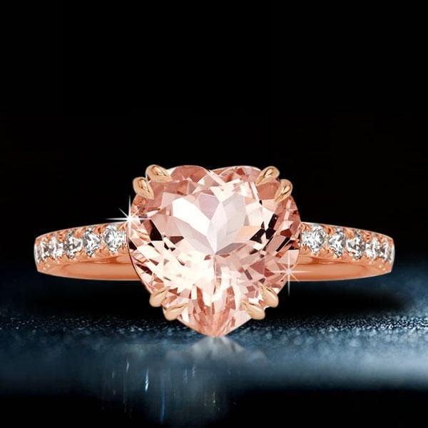 18K Rose Gold Plated Sterling Silver Heart Engagement Ring with 6.00 CT Center Stone