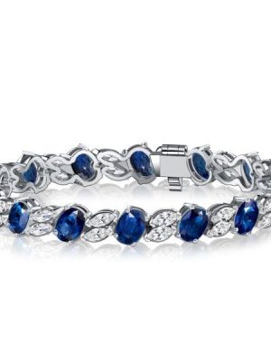 925 Sterling Silver Blue Sapphire Bracelet with Oval & Marquise Cut Stones for Weddings