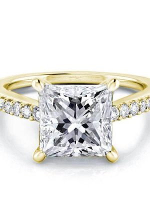 Golden Classic Princess Cut White Sapphire Engagement Ring - 18K Gold Plated Sterling Silver