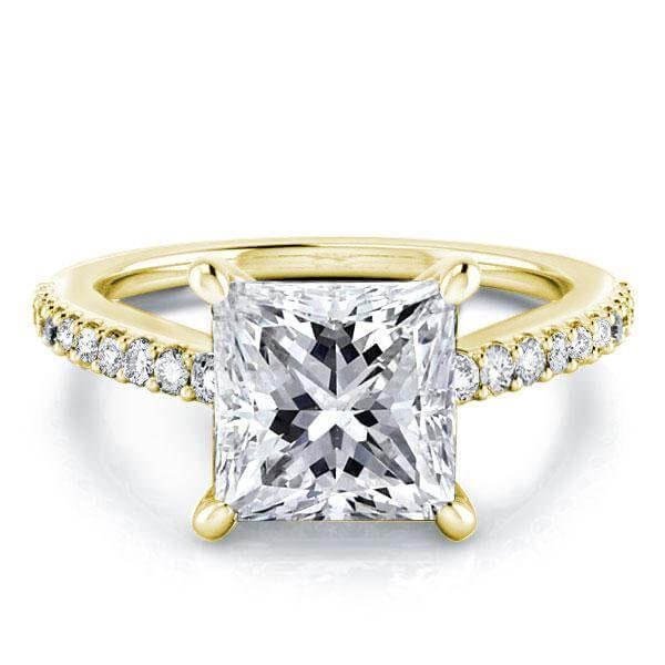Golden Classic Princess Cut White Sapphire Engagement Ring - 18K Gold Plated Sterling Silver