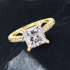 Golden Classic Princess Cut White Sapphire Engagement Ring - 18K Gold Plated Sterling Silver