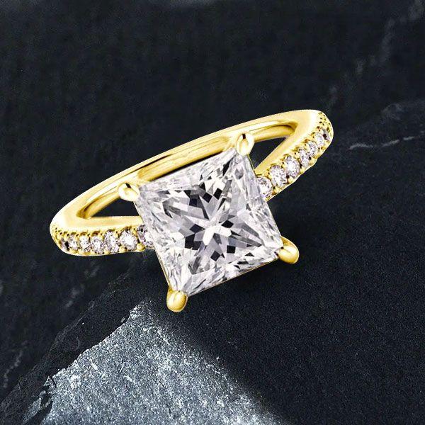 Golden Classic Princess Cut White Sapphire Engagement Ring - 18K Gold Plated Sterling Silver