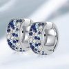 Blue Sapphire Huggie Hoop Earrings in Rhodium-Plated Sterling Silver - Multi Row Design