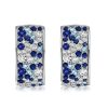 Blue Sapphire Huggie Hoop Earrings in Rhodium-Plated Sterling Silver - Multi Row Design