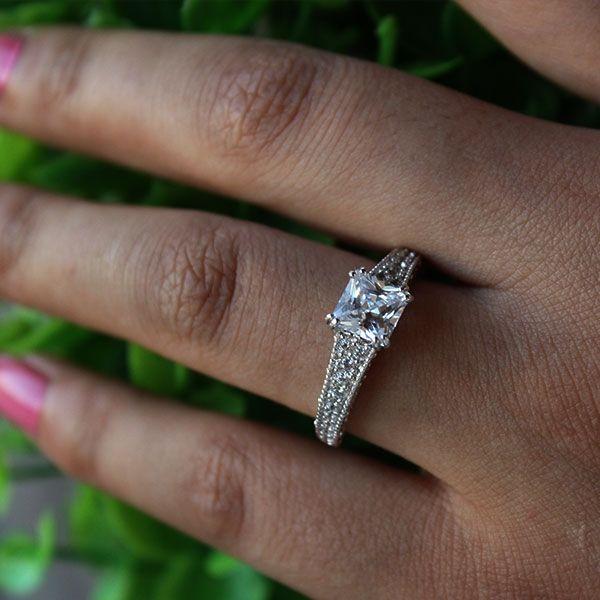 Cushion Cut Sterling Silver Solitaire Engagement Ring - 1.5 CT Simulated Diamond