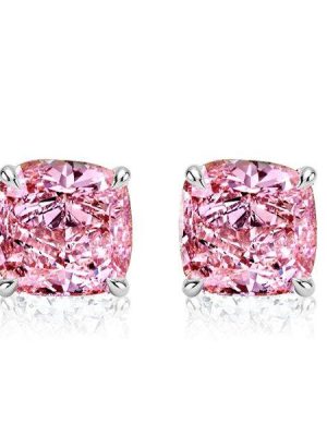 Cushion Cut Pink Sapphire Stud Earrings - 925 Sterling Silver, 2.0 CT