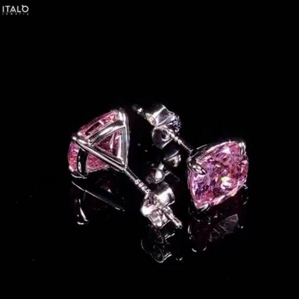 Cushion Cut Pink Sapphire Stud Earrings - 925 Sterling Silver, 2.0 CT