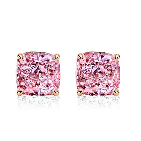 Cushion Cut Pink Sapphire Stud Earrings - 925 Sterling Silver, 2.0 CT