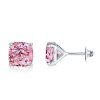 Cushion Cut Pink Sapphire Stud Earrings - 925 Sterling Silver, 2.0 CT