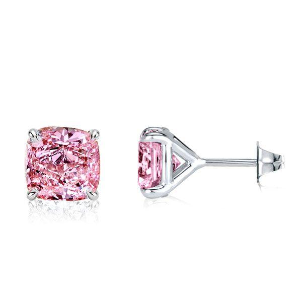 Cushion Cut Pink Sapphire Stud Earrings - 925 Sterling Silver, 2.0 CT