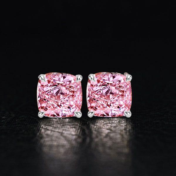 Cushion Cut Pink Sapphire Stud Earrings - 925 Sterling Silver, 2.0 CT