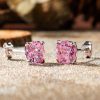 Cushion Cut Pink Sapphire Stud Earrings - 925 Sterling Silver, 2.0 CT