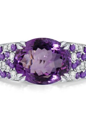 Oval Amethyst Engagement Ring for Women - 925 Sterling Silver