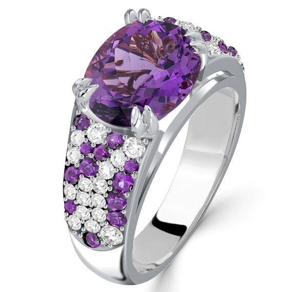 Oval Amethyst Engagement Ring for Women - 925 Sterling Silver