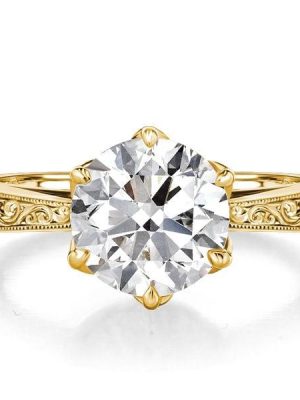 Vintage Style Round Cut Solitaire Engagement Ring for Women in Sterling Silver