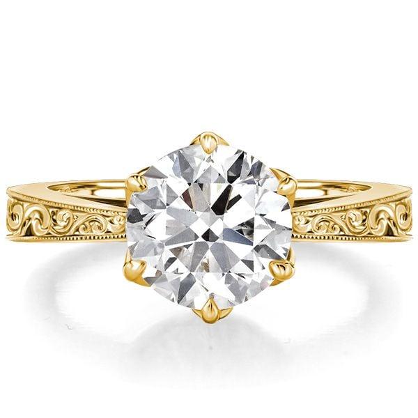 Vintage Style Round Cut Solitaire Engagement Ring for Women in Sterling Silver