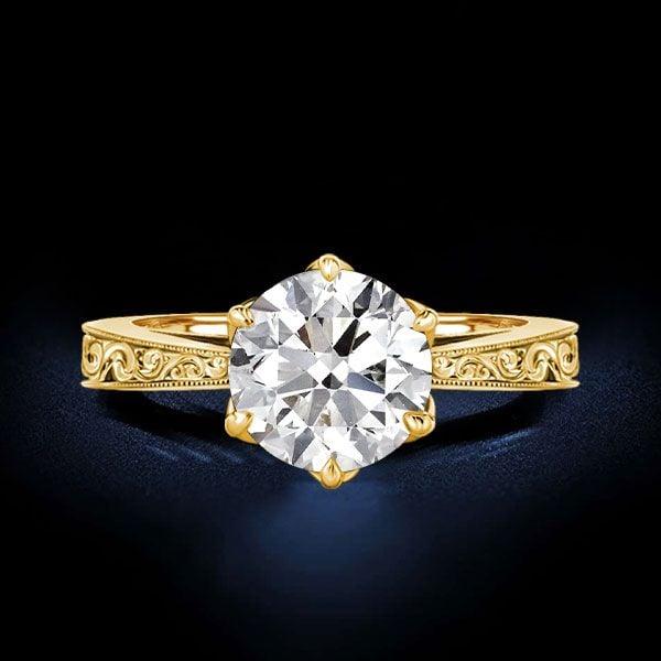 Vintage Style Round Cut Solitaire Engagement Ring for Women in Sterling Silver
