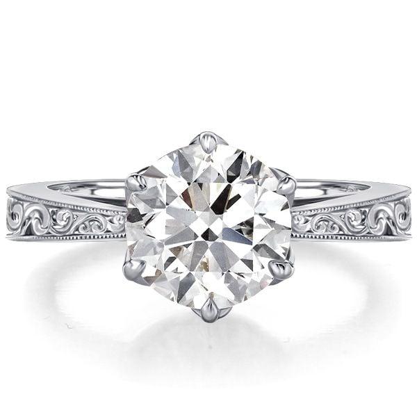 Vintage Style Round Cut Solitaire Engagement Ring for Women in Sterling Silver