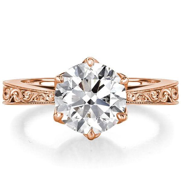 Vintage Style Round Cut Solitaire Engagement Ring for Women in Sterling Silver