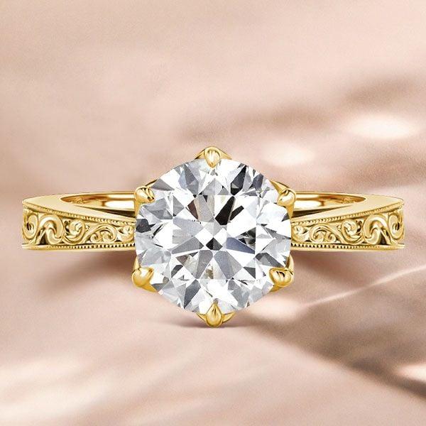 Vintage Style Round Cut Solitaire Engagement Ring for Women in Sterling Silver
