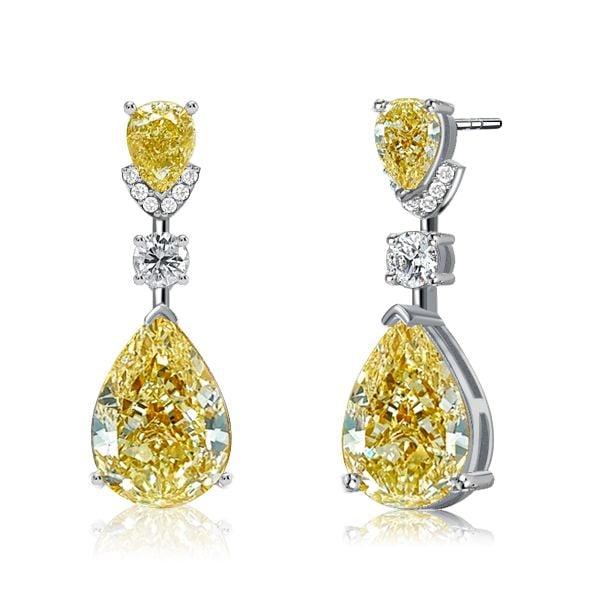 Pear Cut Yellow Topaz Drop Earrings in Rhodium Plated 925 Sterling Silver