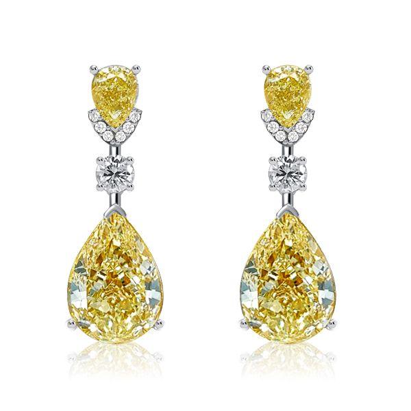 Pear Cut Yellow Topaz Drop Earrings in Rhodium Plated 925 Sterling Silver