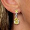 Pear Cut Yellow Topaz Drop Earrings in Rhodium Plated 925 Sterling Silver
