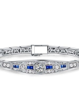 Art Deco Vintage Round Cut Sterling Silver Bracelet for Weddings and Special Occasions