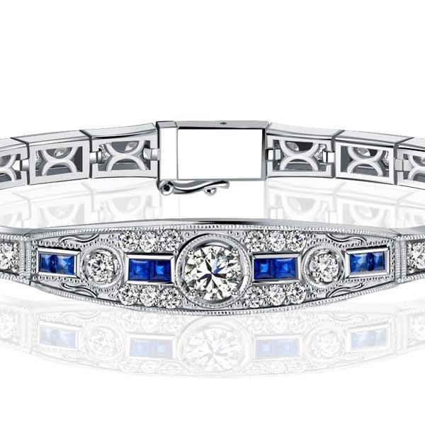Art Deco Vintage Round Cut Sterling Silver Bracelet for Weddings and Special Occasions