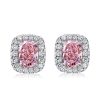 Pink Stone Cushion Cut Halo Necklace and Earrings Jewelry Set in Rhodium Plated Sterling Silver