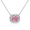 Pink Stone Cushion Cut Halo Necklace and Earrings Jewelry Set in Rhodium Plated Sterling Silver