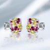 Multi-Color Stud Earrings with Yellow Topaz and Pink Ruby in Rhodium-Plated Sterling Silver
