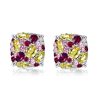 Multi-Color Stud Earrings with Yellow Topaz and Pink Ruby in Rhodium-Plated Sterling Silver