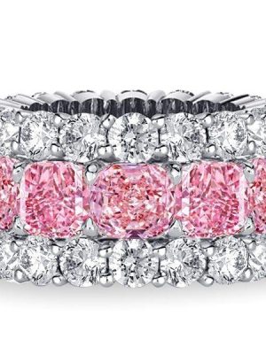 Affordable Cushion Cut Pink Wedding Band for Women in 925 Sterling Silver