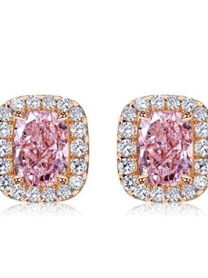 18K Gold Plated Cushion Cut Pink Stone Stud Earrings | Sterling Silver, 1.36 CT. TW.