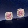 18K Gold Plated Cushion Cut Pink Stone Stud Earrings | Sterling Silver, 1.36 CT. TW.