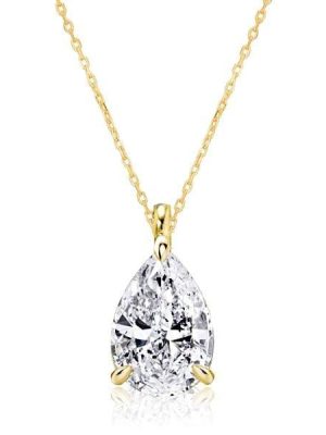 18K Gold Plated Sterling Silver Pear Cut Solitaire Pendant Necklace 2.25 CT. TW