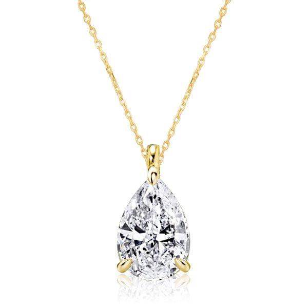 18K Gold Plated Sterling Silver Pear Cut Solitaire Pendant Necklace 2.25 CT. TW