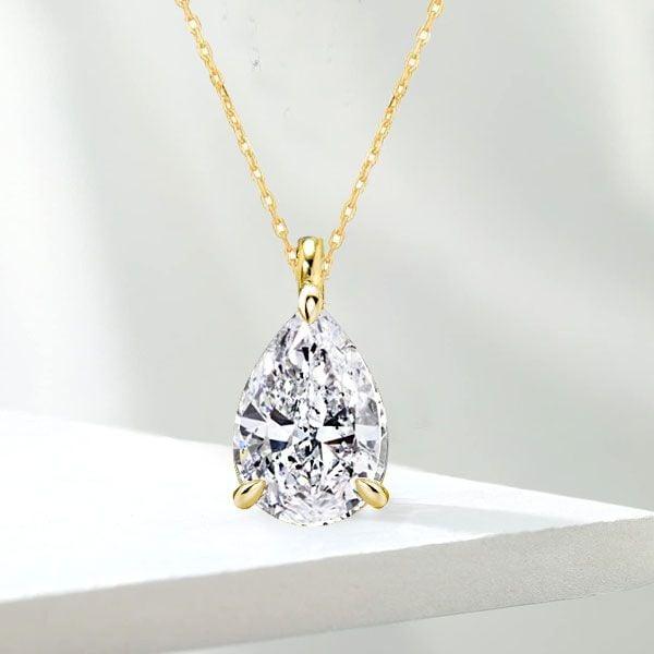18K Gold Plated Sterling Silver Pear Cut Solitaire Pendant Necklace 2.25 CT. TW