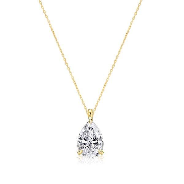 18K Gold Plated Sterling Silver Pear Cut Solitaire Pendant Necklace 2.25 CT. TW