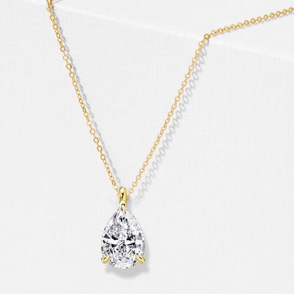 18K Gold Plated Sterling Silver Pear Cut Solitaire Pendant Necklace 2.25 CT. TW