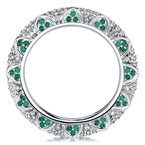 Elegant Green Sapphire Wedding Band in Rhodium Plated Sterling Silver
