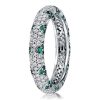 Elegant Green Sapphire Wedding Band in Rhodium Plated Sterling Silver