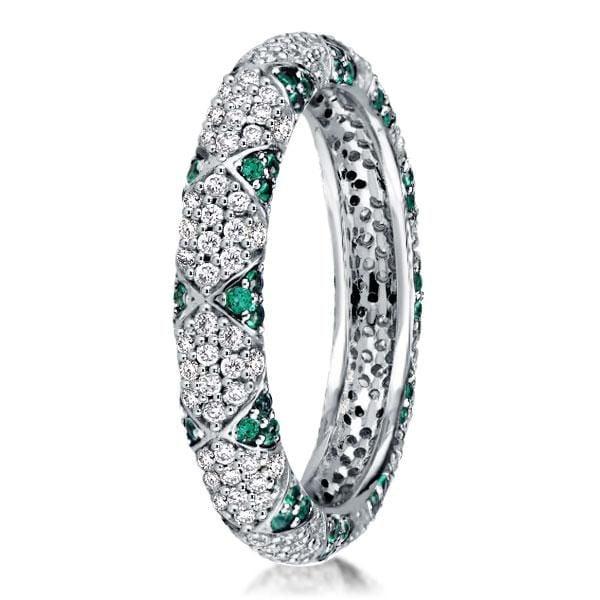 Elegant Green Sapphire Wedding Band in Rhodium Plated Sterling Silver