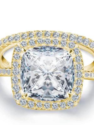 Yellow Gold Halo Cushion Cut White Sapphire Bridal Set (5.86 CT. TW.)