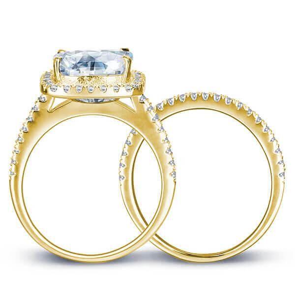 Yellow Gold Halo Cushion Cut White Sapphire Bridal Set (5.86 CT. TW.)