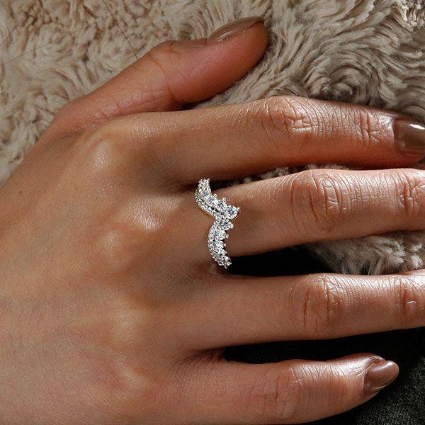 V-Shape Sterling Silver Wedding Band for Women - 1.98 CT. TW.